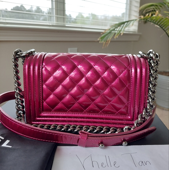 Chanel Patent Mettalic Pink Le Boy Small - Picture 3 of 16